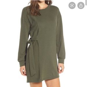 Nordstrom Striped Olive Tie Sweatshirt Shirt Dress